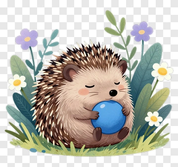 Cartoon Hedgehog Holding A Blue Ball PNG