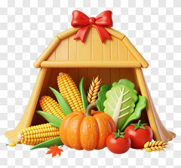 Harvest Basket With Pumpkin And Corn PNG