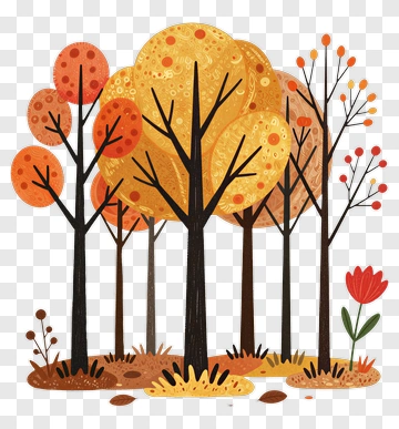 Colorful Autumn Forest With Trees And Flowers PNG