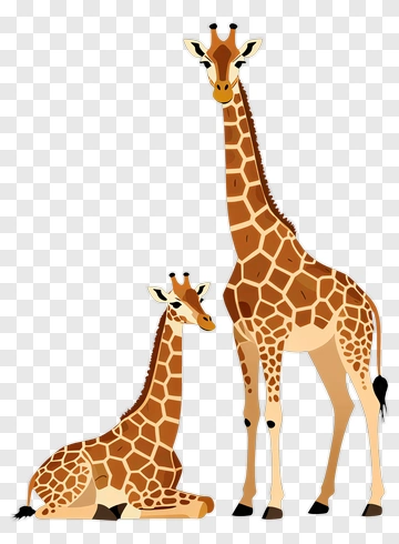 Giraffes Standing And Sitting Together PNG