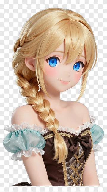 3D Young Woman With Braided Hair PNG