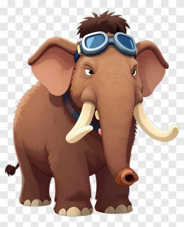 Cartoon Mammoth Wearing Goggles PNG