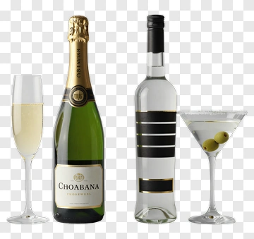 Champagne And Martini Glass With Olives PNG