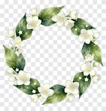 Floral Wreath With White Flowers And Green Leaves PNG