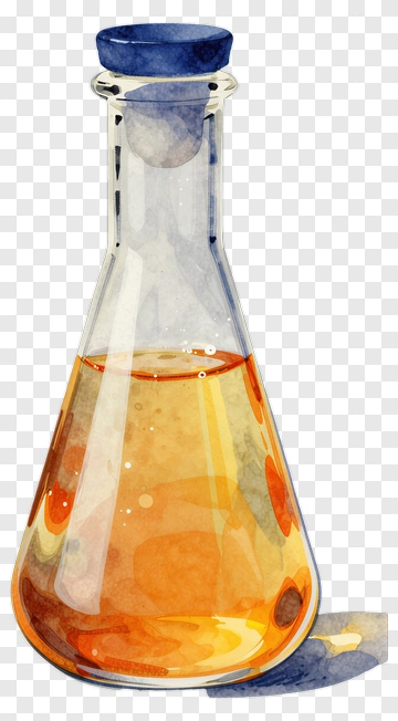 Watercolor Laboratory Flask With Orange Liquid PNG