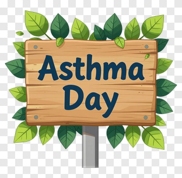 Asthma Day Sign With Leaves PNG