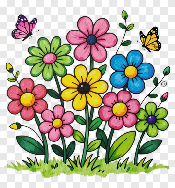 Colorful Flower Bouquet With Butterflies PNG