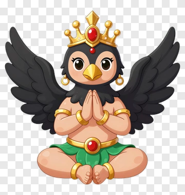 Cartoon Bird Character With Crown And Wings PNG