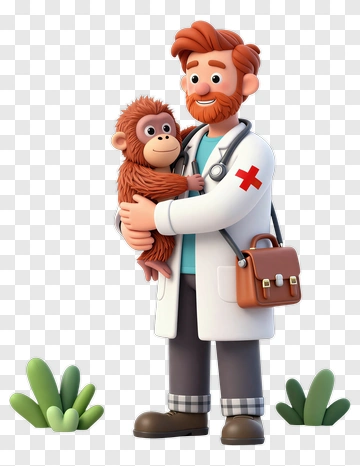 Veterinarian Holding A Baby Monkey PNG