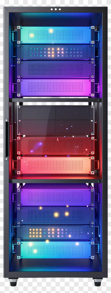 Colorful Server Rack With Led Lights PNG