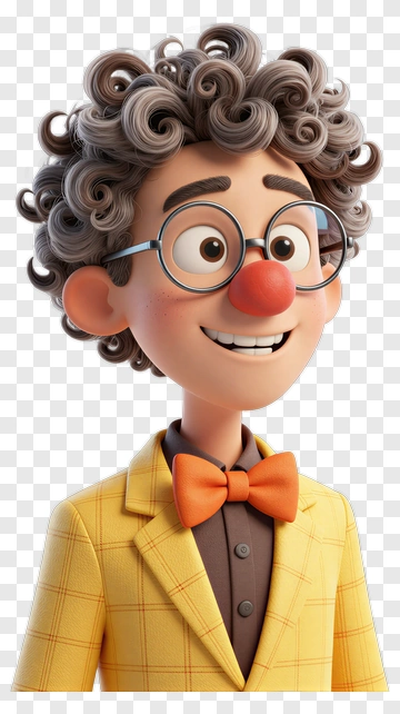 Cartoon Clown Character With Curly Hair And Bowtie PNG
