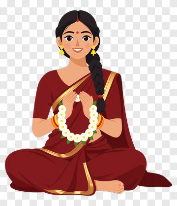 Woman In Traditional Attire Holding A Flower Garland PNG