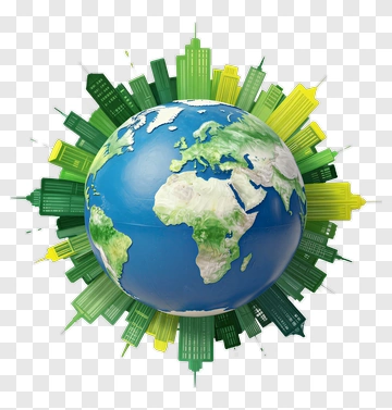 Earth Surrounded By Green Cityscape PNG