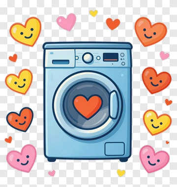 Cartoon Washing Machine Surrounded By Colorful Hearts PNG