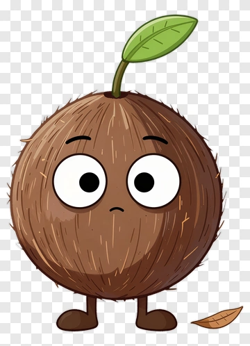 Cartoon Coconut Character With A Leaf PNG