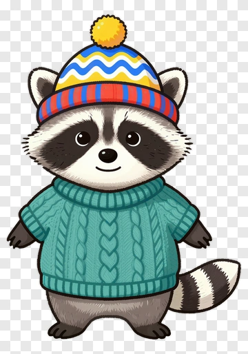 Cartoon Raccoon Wearing A Sweater And Hat PNG