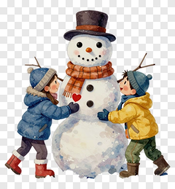 Children Building A Snowman In Winter PNG