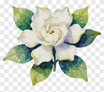 White Flower With Green Leaves PNG