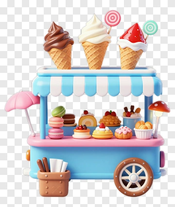 Ice Cream Cart With Desserts And Treats PNG