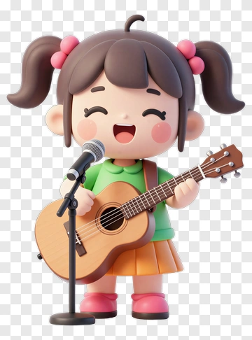 Cartoon Girl Singing With Guitar PNG