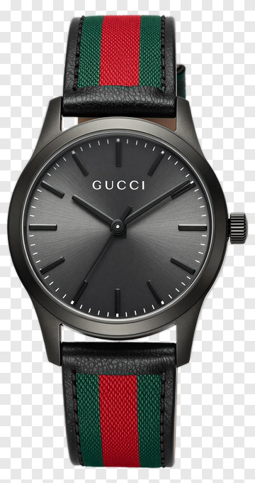 Gucci Watch With Black Dial And Striped Strap PNG