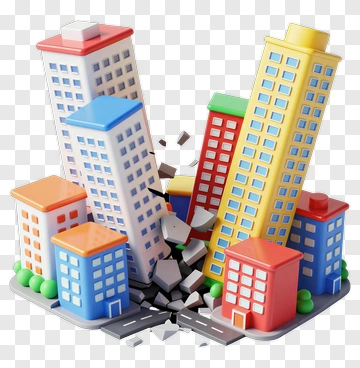 3D Cityscape With Collapsing Buildings PNG