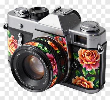 Vintage Camera With Floral Design PNG