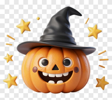 Cartoon Pumpkin Wearing A Witch Hat PNG