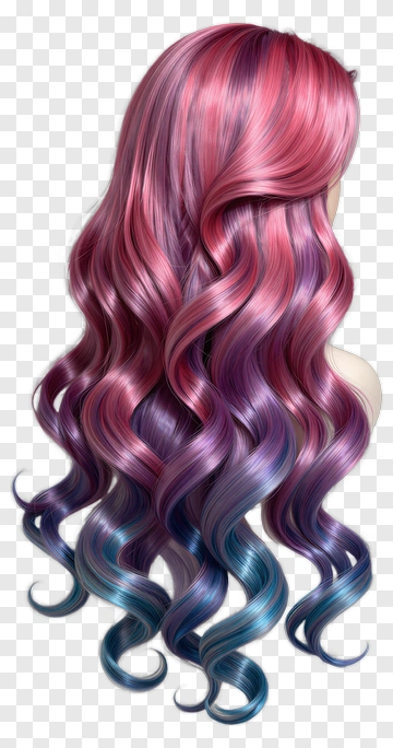 Colorful Long Hair With Pink And Purple Waves PNG