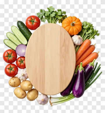 Fresh Vegetables And Cutting Board Arrangement PNG