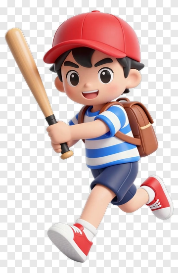 3D Boy Holding A Baseball Bat PNG