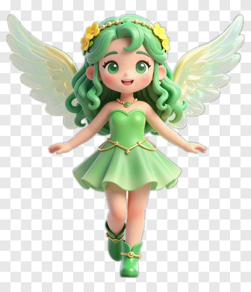 Cartoon Fairy With Green Dress And Wings PNG