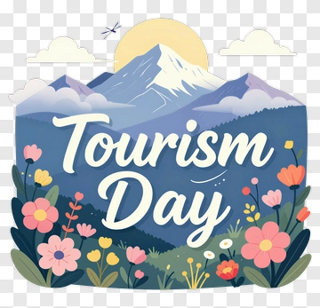 Tourism Day Illustration With Mountains And Flowers PNG