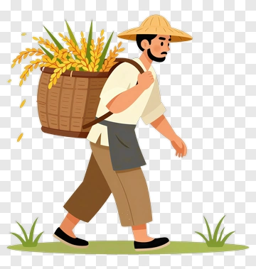 Farmer Carrying Wheat Basket PNG
