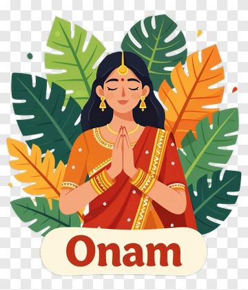 Woman Celebrating Onam With Praying Gesture PNG