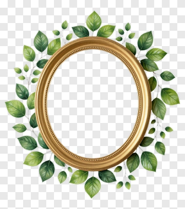 Gold Frame Surrounded By Green Leaves PNG