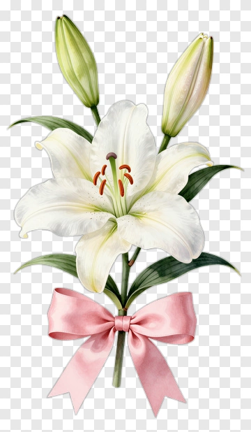 White Lily With Pink Ribbon PNG