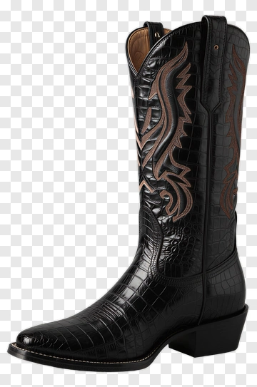 Black Cowboy Boot With Intricate Design PNG