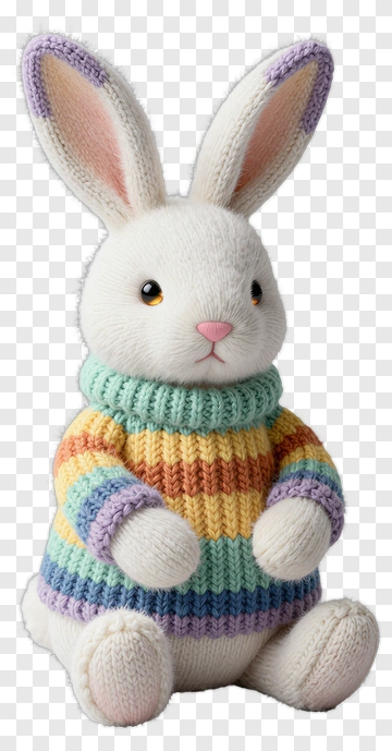 Knitted Rabbit Wearing A Colorful Sweater PNG
