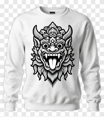 White Sweatshirt With Balinese Lion Design PNG