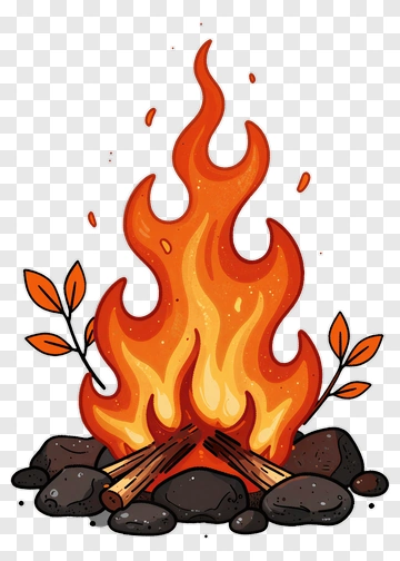 Campfire With Flames And Rocks PNG