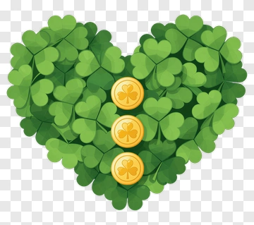 Heart Made Of Green Clover Leaves With Gold Coins PNG