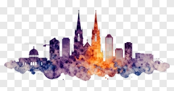 Colorful City Skyline Silhouette PNG