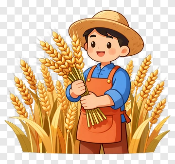 Cartoon Farmer Holding Wheat PNG