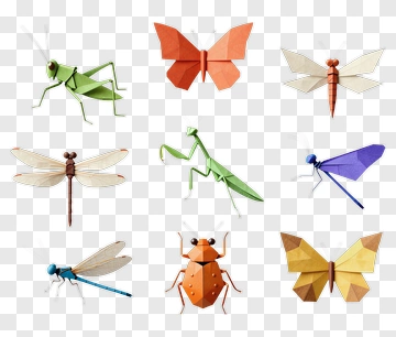 Colorful Origami Insects Collection PNG