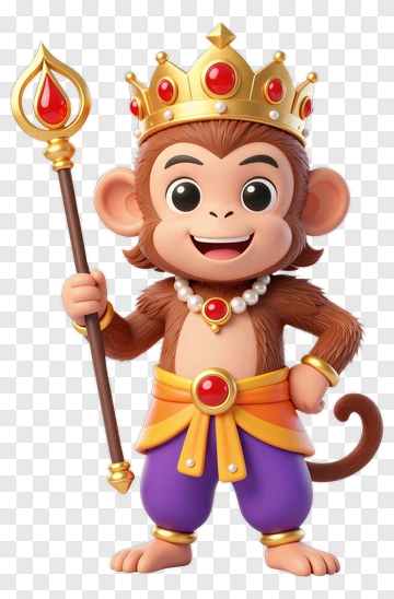 Cartoon Monkey King Holding A Scepter PNG