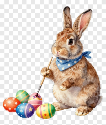 Easter Bunny Painting Colorful Eggs PNG