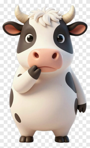 Cartoon Cow Looking Thoughtful PNG