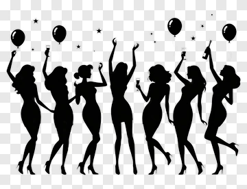 Silhouette Women Celebrating With Balloons PNG