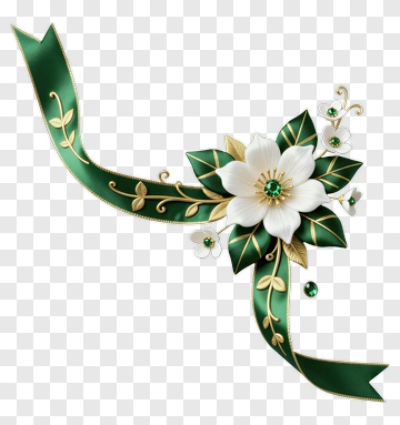 Elegant Floral Decoration With Green Ribbon PNG